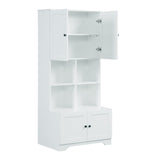 English Elm Tall and Wide Bathroom Floor Storage Cabinet, Bathroom Storage Unit, Freestanding Cabinet With 4 Doors, Adjustable Shelves, Open Multi-Layer Shelves, White