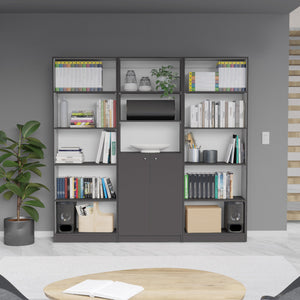 English Elm Lecanto Elegant 3-Piece Bookcase Set with 13 Shelves and Two-Door Cabinet for Modern Living Room Storage Matte Gray 41 L x 28 W x 5 H B200S00335