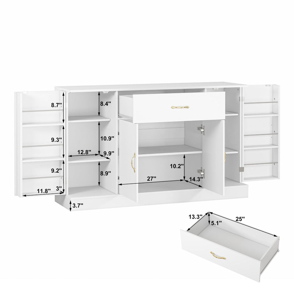 English Elm Sideboard Buffet Cabinet White Finish 4 Door 1 Drawer Modern Kitchen Dining Storage W409S00019