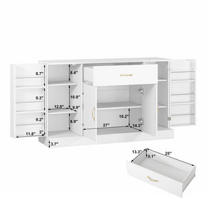 English Elm Sideboard Buffet Cabinet White Finish 4 Door 1 Drawer Modern Kitchen Dining Storage W409S00019