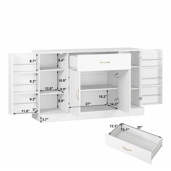 English Elm Sideboard Buffet Cabinet White Finish 4 Door 1 Drawer Modern Kitchen Dining Storage W409S00019