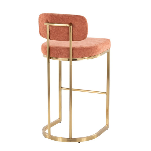 English Elm Fixed-height Barstools Powder Coated Steel Frame Brown Upholstered Seat Set of Two Gold,Salmon B202P471219