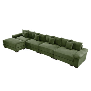 English Elm 170"Oversized Cloud Modular L-Shape Sectional Couch - Plush Corduroy, Ergonomic, 12 Pillows, Green W714S01336