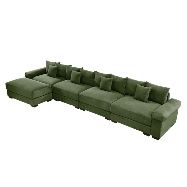 English Elm 170"Oversized Cloud Modular L-Shape Sectional Couch - Plush Corduroy, Ergonomic, 12 Pillows, Green W714S01336