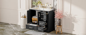 English Elm 36" Traditional Bathroom Vanity with Ceramic Sink, Solid Wood Cabinet, Soft-Close Doors & Drawers Black N729P251630B