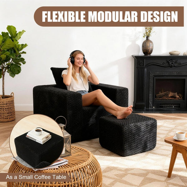 English Elm Boneless Corduroy Lounge Chair with Ottoman High Back Accent Pillow No Assembly Black W5385P433290