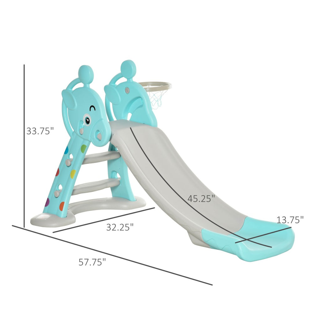 English Elm Foldable Toddler Slide with Basketball Hoop Giraffe Theme Safe Hdpe Play Set T3971P439580