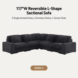 English Elm Sloane 117"W Reversible L-Shape Sectional Sofa In Charcoal Corduroy - Modern Comfort & Style B061S00920-GIGA