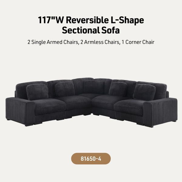 English Elm Sloane 117"W Reversible L-Shape Sectional Sofa In Charcoal Corduroy - Modern Comfort & Style B061S00920-GIGA