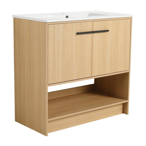 English Elm 36" Modern Bathroom Vanity With Ceramic Sink, Soft Closing Doors & Open Shelf For Stylish Storage W1972S00019