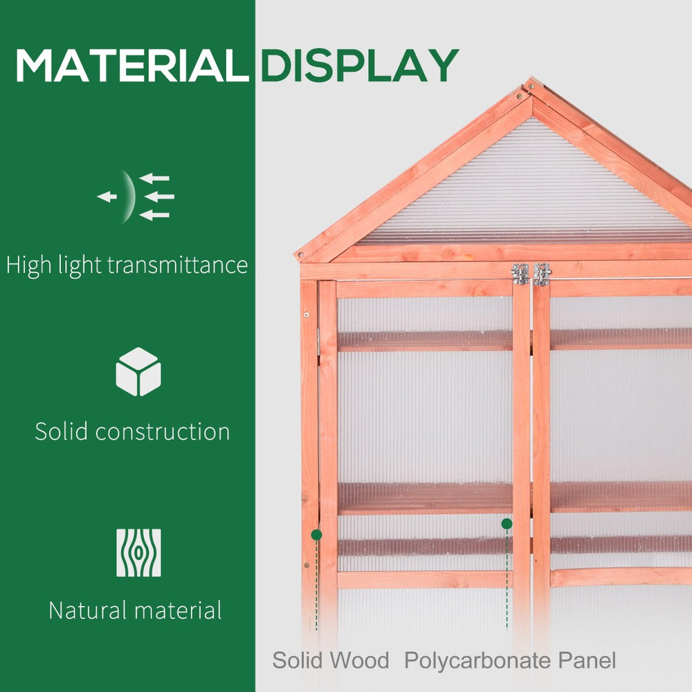 English Elm Garden Solid Wood Cold Frame Greenhouse with Polycarbonate Panels and Three Tiered Shelves T3971P389238