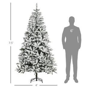 English Elm Homcom 7.5' Snow Flocked Artificial Christmas Tree - Easy Setup, Realistic Branches, Fire-Safe Design W2225P229662