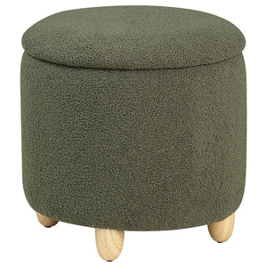 English Elm Corvair Plush Faux Sheepskin Round Storage Ottoman with Hidden Compartment and Natural Wood Feet - Cozy Accent Seat Green B062P299980