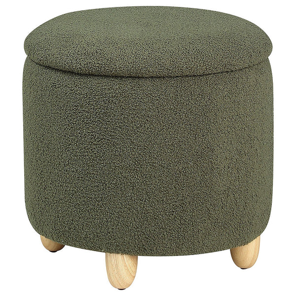 English Elm Corvair Plush Faux Sheepskin Round Storage Ottoman with Hidden Compartment and Natural Wood Feet - Cozy Accent Seat Green B062P299980