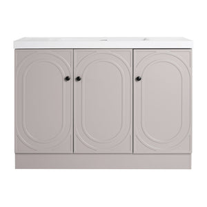 English Elm 48" Freestanding modern bathroom vanity with integrated white resin sink, soft-close doors, durable plywood finish khaki W999S00337