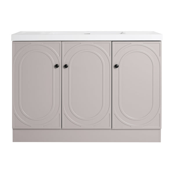 English Elm 48" Freestanding modern bathroom vanity with integrated white resin sink, soft-close doors, durable plywood finish khaki W999S00337