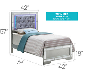 English Elm Madison Twin Bed in Silver Champagne Finish, Glam Chic Headboard 57"H x 41"W x 79"D Durable Design B078S00541