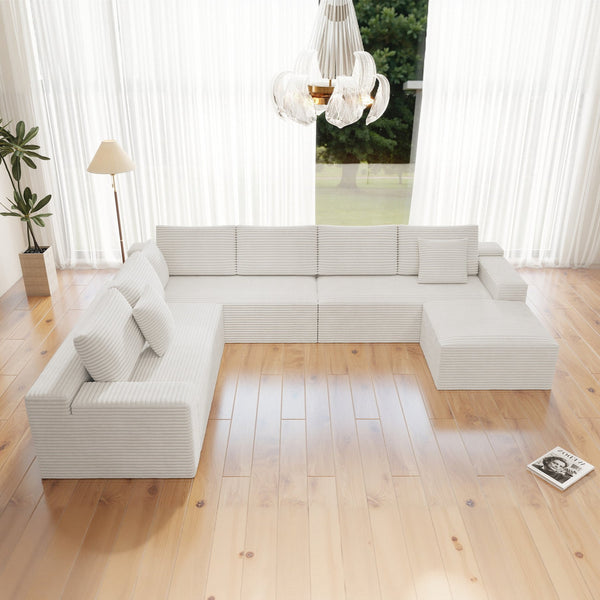 English Elm 137.8*104.3"Modular 137.8*104.3" Modular Sectional Sofa - Plush Corduroy, No Assembly, 4-Piece Design For Versatile Comfort W3819S00034