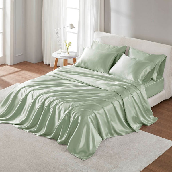 English Elm Satin Split King Sheet Set Luxury 100% Polyester Satin 90g Smooth Soft Deep Pocket Bedding Sage 11.81 L x 9.84 W x 3.54 H B035P294187