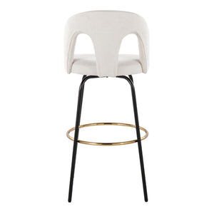 English Elm Fixed-height Swivel Barstools with Gold Footrest Black Frame White Upholstery Set B202S01873