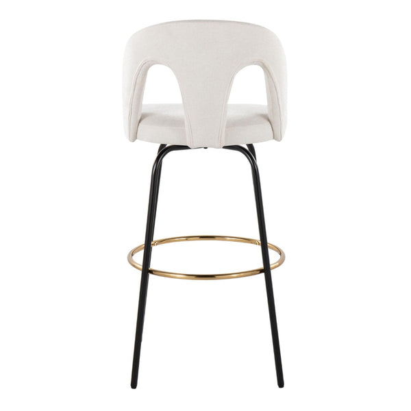 English Elm Fixed-height Swivel Barstools with Gold Footrest Black Frame White Upholstery Set B202S01873