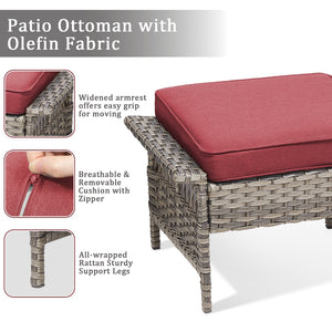 English Elm Outdoor Handwoven Pe Wicker Ottoman Set Patio Footrests with Weather Resistant Cushions Red T3773P416511