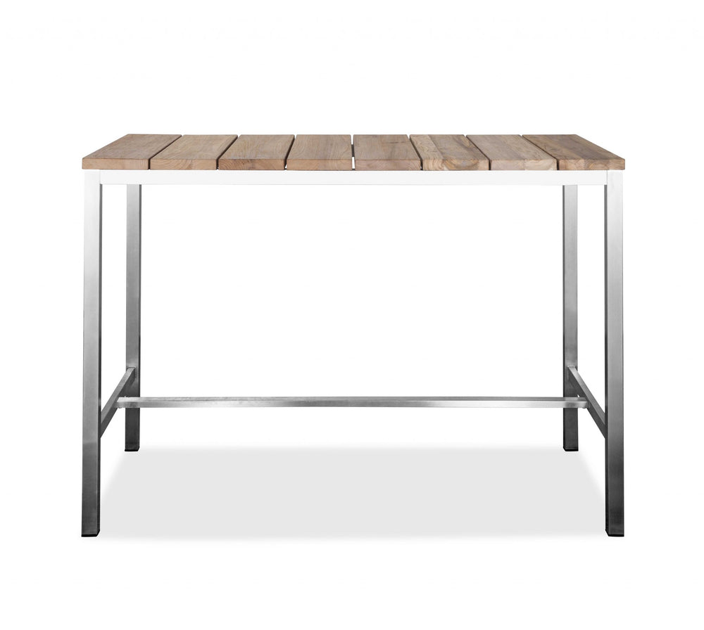 Homeroots 55" Wood Brown And Silver Solid Wood And Stainless Steel Dining Table   372053