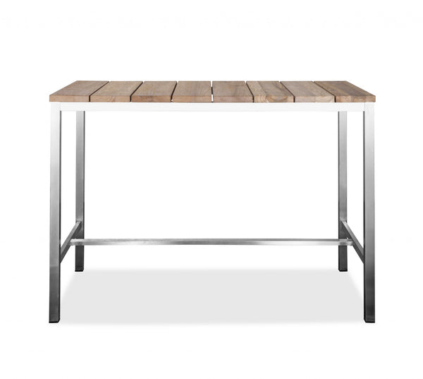 Homeroots 55" Wood Brown And Silver Solid Wood And Stainless Steel Dining Table   372053