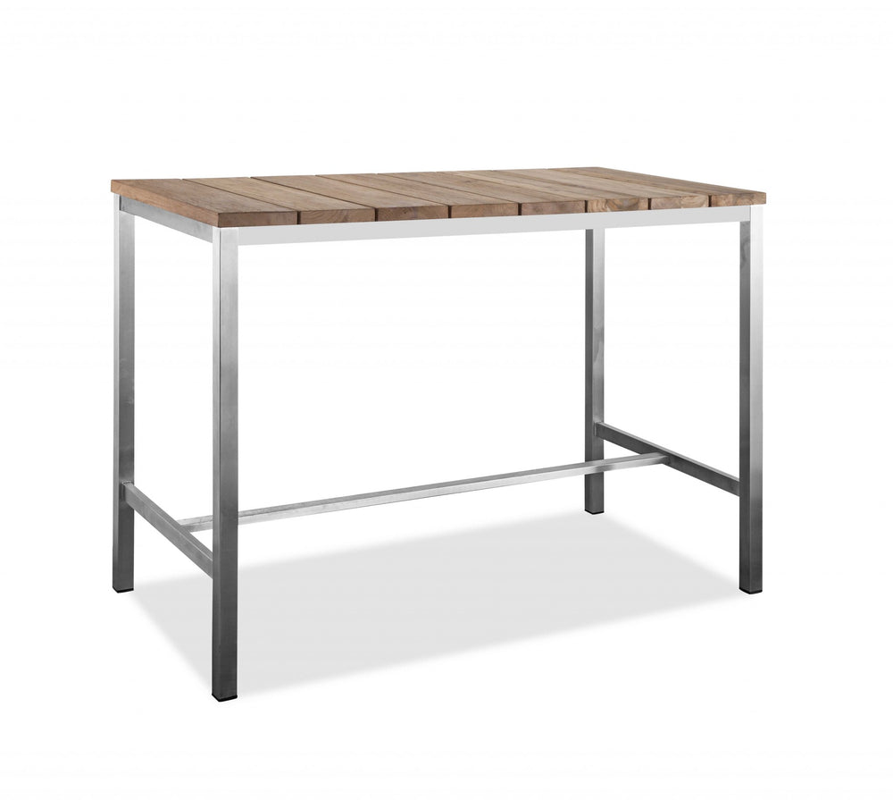 Homeroots 55" Wood Brown And Silver Solid Wood And Stainless Steel Dining Table   372053