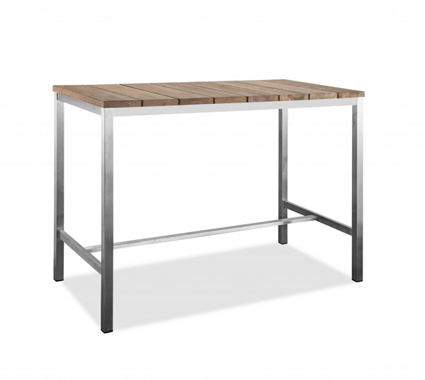 Homeroots 55" Wood Brown And Silver Solid Wood And Stainless Steel Dining Table   372053
