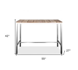 Homeroots 55" Wood Brown And Silver Solid Wood And Stainless Steel Dining Table   372053