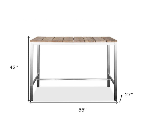 Homeroots 55" Wood Brown And Silver Solid Wood And Stainless Steel Dining Table   372053