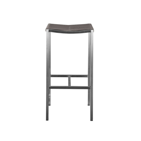 HomeRoots Set of Four Backless 28" Industrial Bar Chairs - Brown Iron Seats with Silver Steel Bases for Comfort 372056