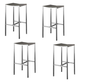 HomeRoots Set of Four Backless 28" Industrial Bar Chairs - Brown Iron Seats with Silver Steel Bases for Comfort 372056
