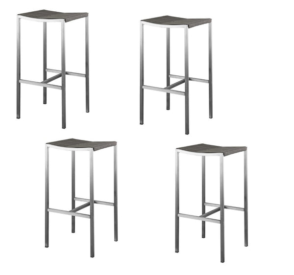 HomeRoots Set of Four Backless 28" Industrial Bar Chairs - Brown Iron Seats with Silver Steel Bases for Comfort 372056