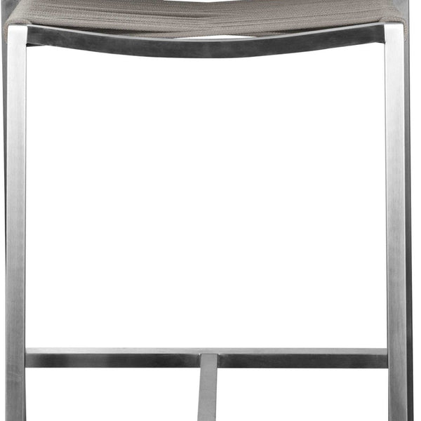 Homeroots 28" Brown And Silver Stainless Steel Low Back Bar Height Bar Chair   372057