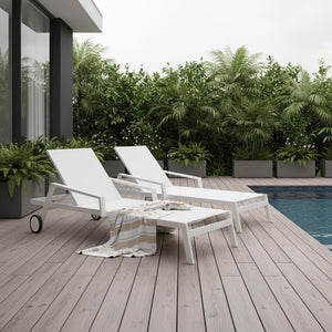 HomeRoots Set of 2 White Modern Aluminum Chaise Lounges - Durable, Adjustable & Stylish Outdoor Relaxation! 372060