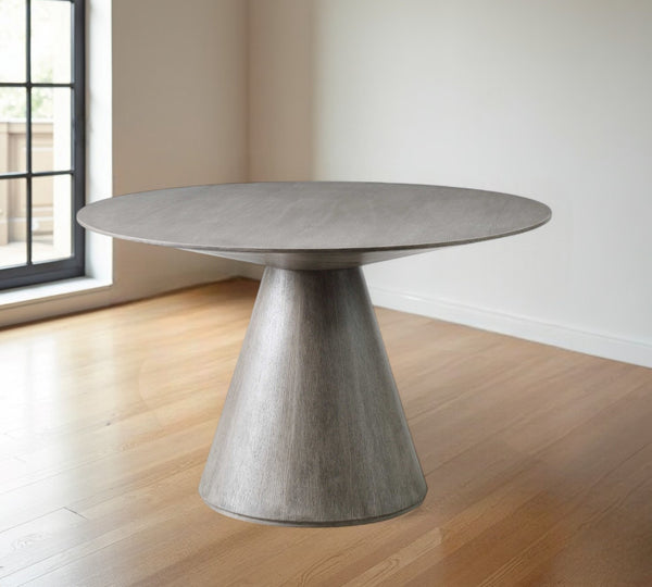 Homeroots 47" Gray Rounded Solid Wood Pedestal Base Dining Table   372066