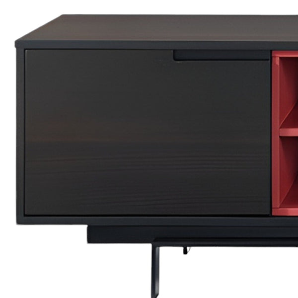 Homeroots 87" Black And Red Aluminum Enclosed And Open Storage Tv Stand  Aluminum 372071