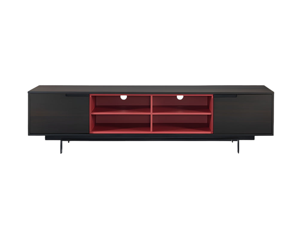 Homeroots 87" Black And Red Aluminum Enclosed And Open Storage Tv Stand  Aluminum 372071