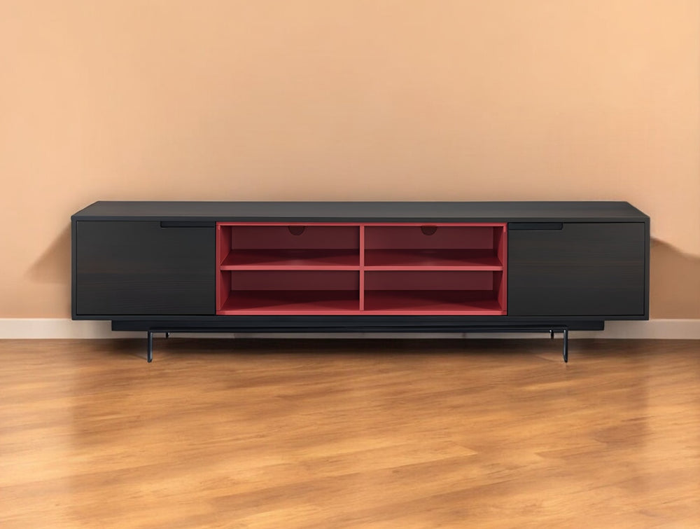 Homeroots 87" Black And Red Aluminum Enclosed And Open Storage Tv Stand  Aluminum 372071