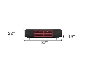 Homeroots 87" Black And Red Aluminum Enclosed And Open Storage Tv Stand  Aluminum 372071