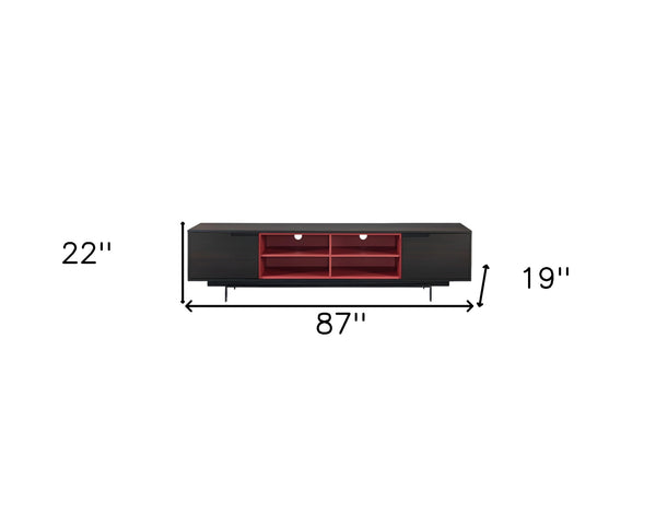 Homeroots 87" Black And Red Aluminum Enclosed And Open Storage Tv Stand  Aluminum 372071