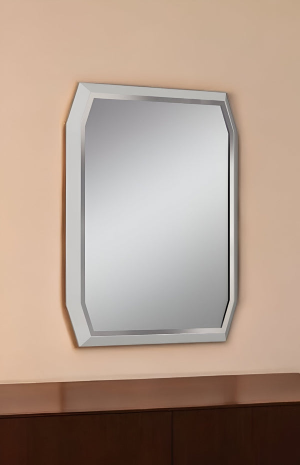 HomeRoots 49" Taupe Abstract Glass Framed Accent Mirror - Modern Elegance for Any Room with Stunning Depth 372077