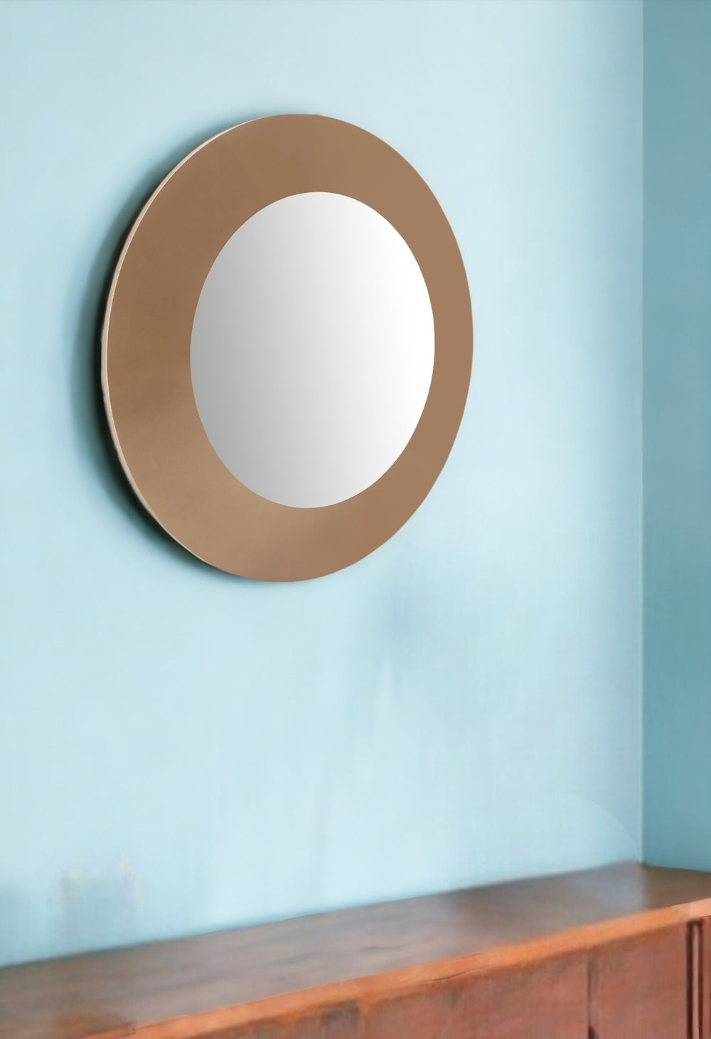 Homeroots 47" Gold Round Framed Accent Mirror  Wood,Manufactured 372088