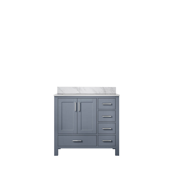 English Elm Dark Grey Bath Vanity With Carrara Marble Top – Stylish 36" Design, Ample Storage & Soft-Close Drawers B2731P258824