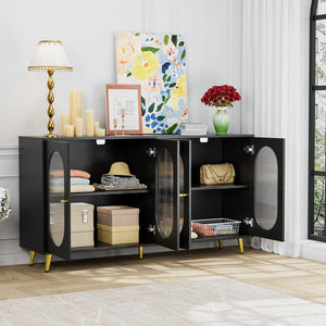 English Elm Modern Accent Sideboard Cabinet with Acrylic Doors, Spacious Adjustable-Shelf Storage Console for Kitchen Dining Hallway Office, Black W578P186749