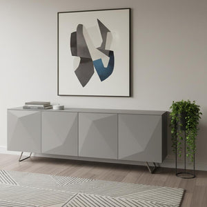HomeRoots 94 Grey Glass Buffet – Contemporary 94" Console Table with Durable Stainless Steel & Modern Design 372107
