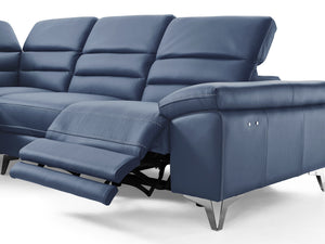Homeroots Navy Blue Top Grain Leather Reclining L Shaped Two Piece Sofa And Chaise Sectional   372108