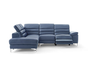 Homeroots Navy Blue Top Grain Leather Reclining L Shaped Two Piece Sofa And Chaise Sectional   372108